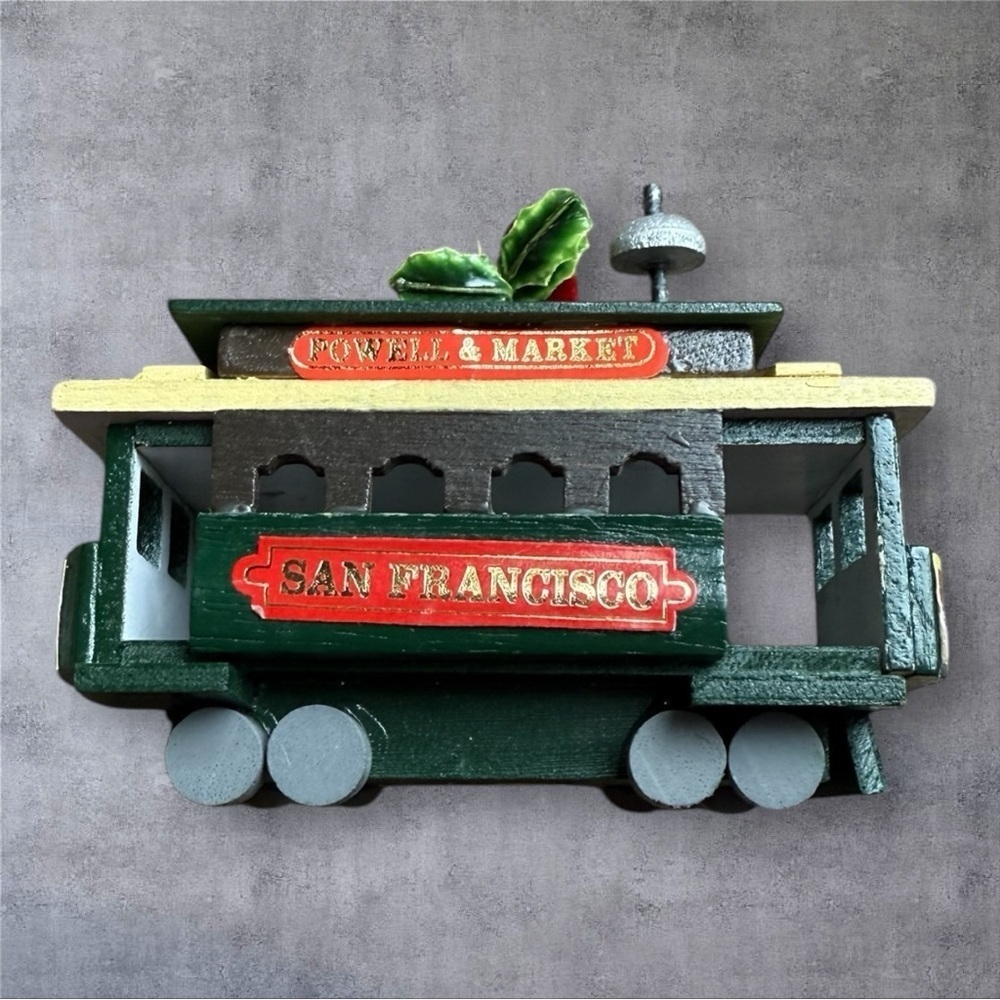 Vintage San Francisco Powell & Market Wood Train Car Trolley Christmas Ornament - Picture 3 of 6